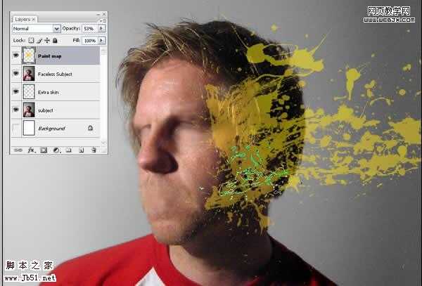 Photoshop 一张布满油漆的脸