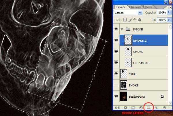 photoshop 合成带有骷髅头像的烟雾