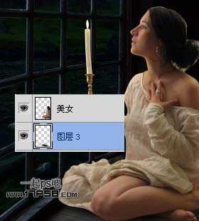 photoshop合成手持烛光欣赏夜景的美女图片效果