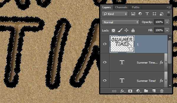 PS利用画笔描边及图层样式制作逼真的创意沙滩划痕字
