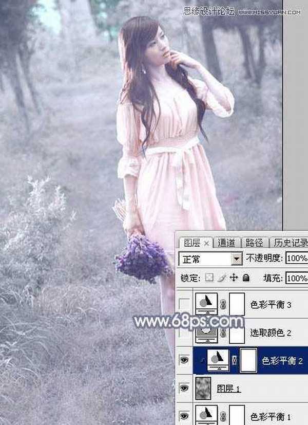 Photoshop制作外景美女的唯美紫色效果