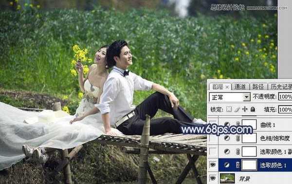 Photoshop制作梦幻蓝色调的河边婚纱照教程