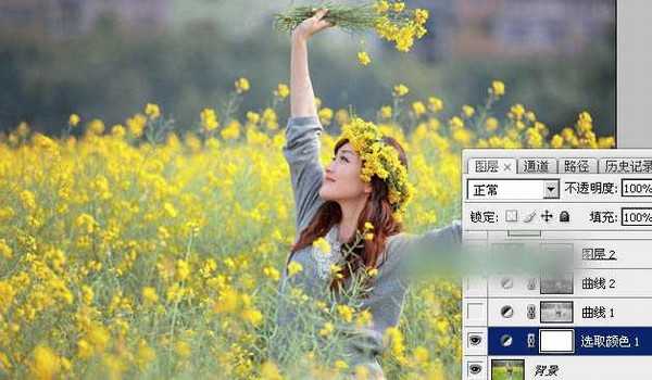 Photoshop调出甜美的淡绿色油菜花人物图片教程