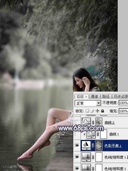 Photoshop为湖边人物图片加上唯美的中性暗蓝色效果教程